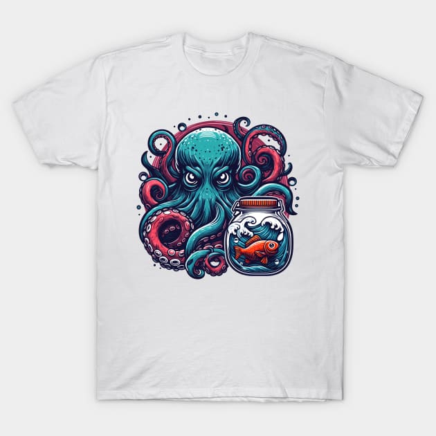 Octopus And Jar T-Shirt by Bentonhio